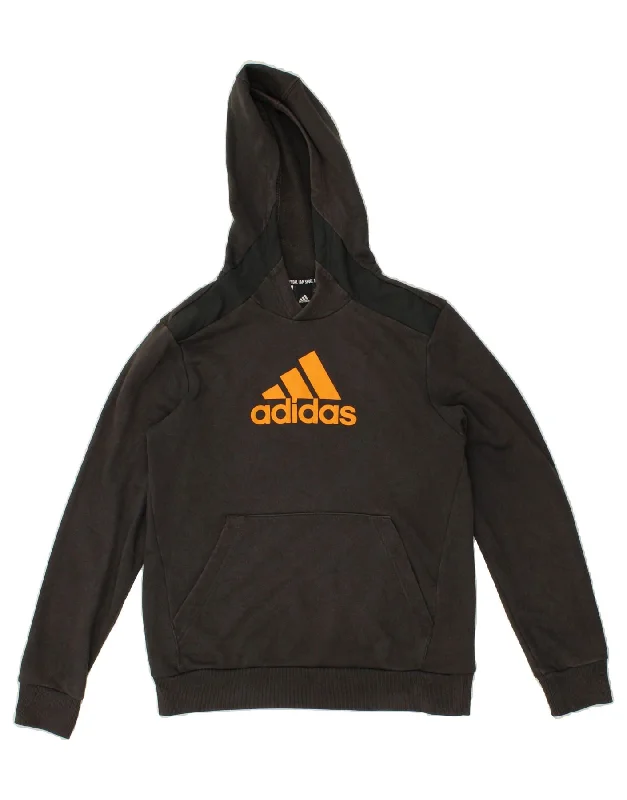 ADIDAS Boys Graphic Hoodie Jumper 13-14 Years Grey Cotton Zip Hoodie Drawstring Kangaroo Pocket