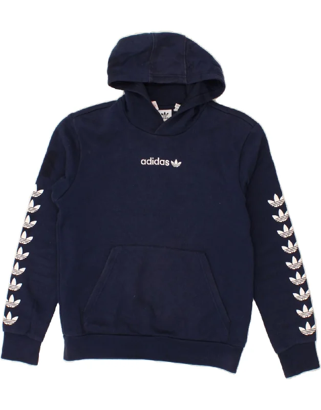 ADIDAS Boys Graphic Hoodie Jumper 13-14 Years Navy Blue Cotton Hoodie with Lace Feminine Delicate