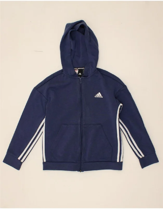 ADIDAS Boys Zip Hoodie Sweater 11-12 Years Navy Blue Cotton Hoodie with Hem Lace Feminine Delicate