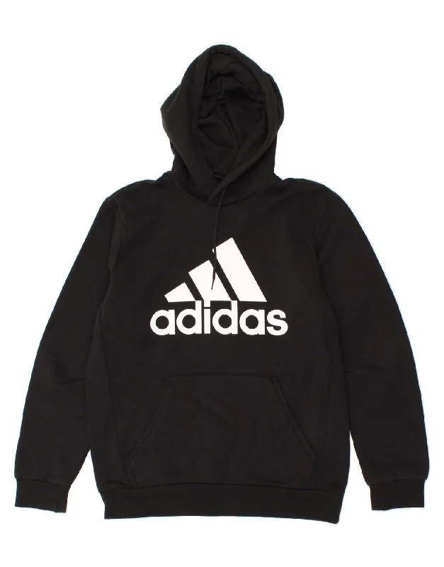 ADIDAS Mens Graphic Hoodie Jumper Large Black Cotton Hoodie with Pocket Utility Practical