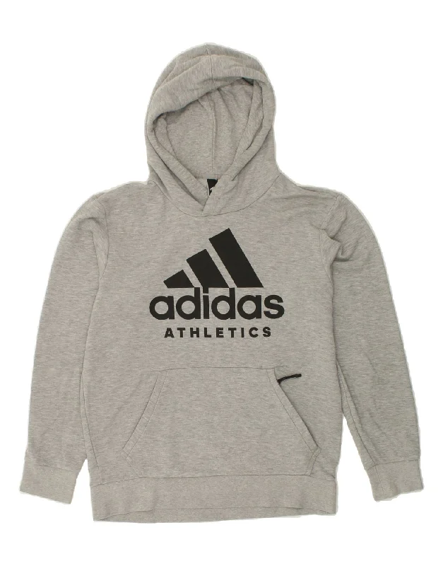 ADIDAS Mens Graphic Hoodie Jumper Medium Grey Cotton Hoodie with Longline Fit Extended Stylish