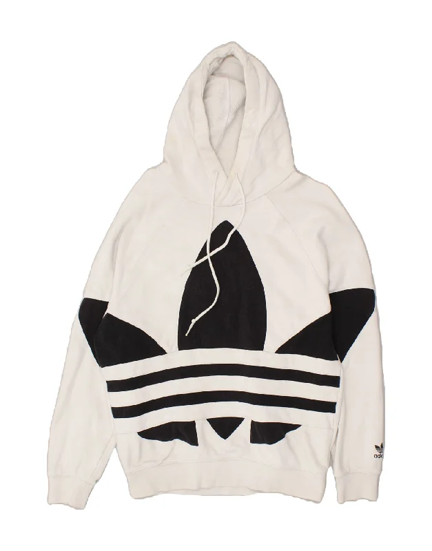 ADIDAS Mens Graphic Hoodie Jumper Small White Cotton Hoodie with Ribbed Hem Stretchable Secure