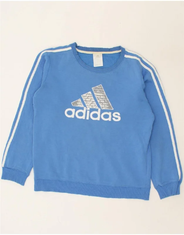 ADIDAS Mens Graphic Sweatshirt Jumper Small Blue Cotton Hooded Sweatshirt Casual Wear Street Style