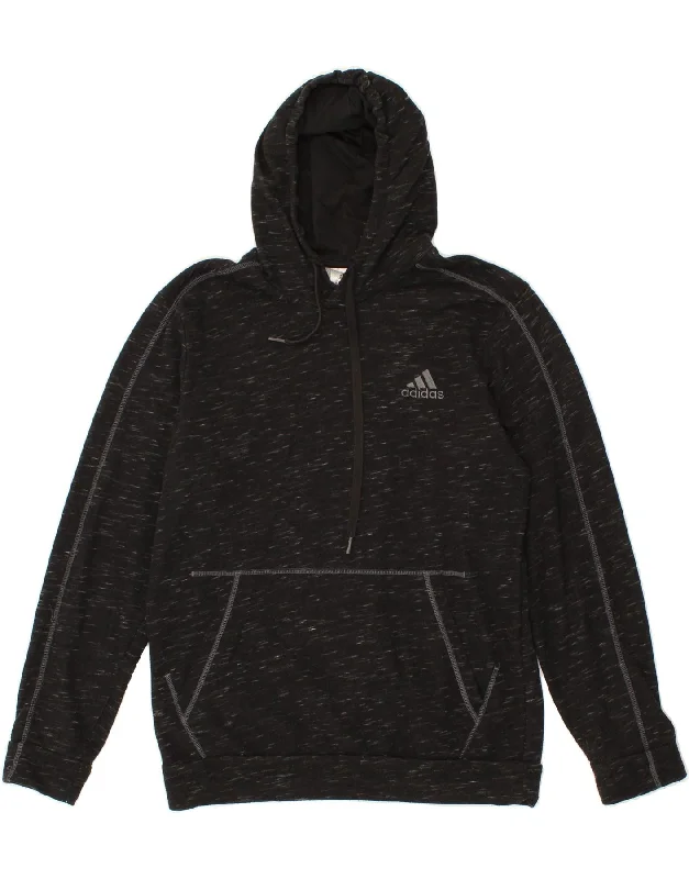 ADIDAS Mens Hoodie Jumper Medium Black Flecked Cotton Hoodie with Hem Ribbing Snug Secure