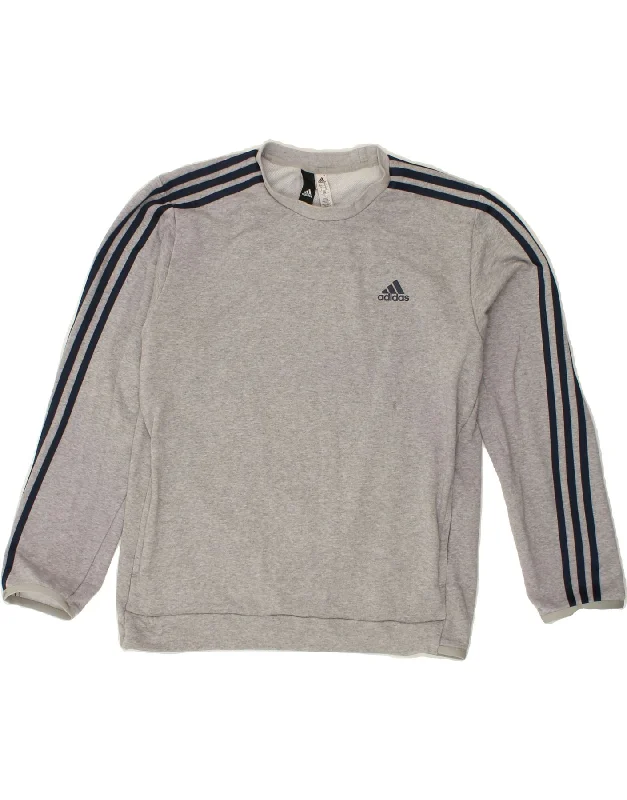 ADIDAS Mens Sweatshirt Jumper UK 40/42 Medium Grey Cotton Hoodie with Sequins Glamorous Eye-catching