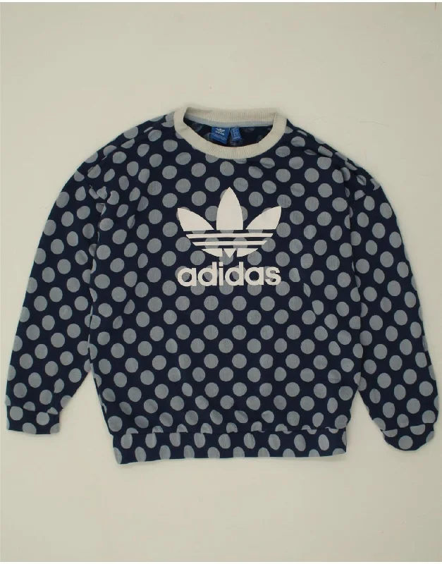 ADIDAS Womens Graphic Sweatshirt Jumper UK 12 Medium Blue Polka Dot Hoodie with Relaxed Fit Easy Casual