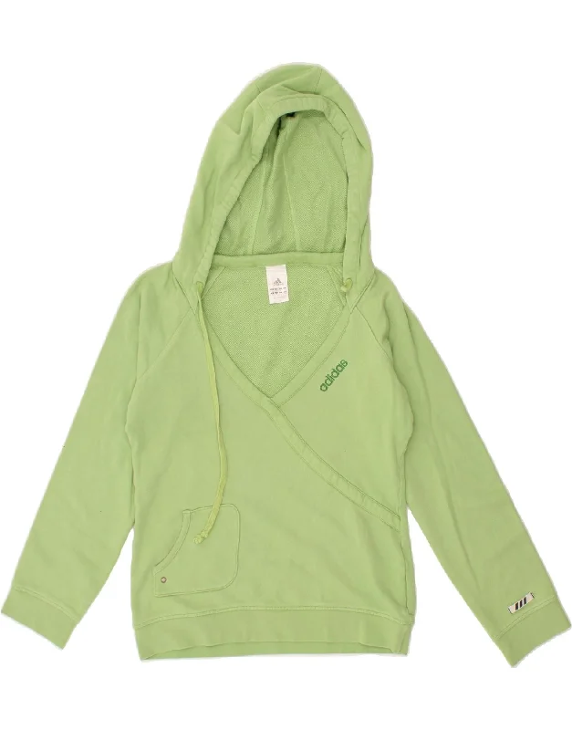 ADIDAS Womens Hoodie Jumper UK 10 Small Green Cotton Hoodie with Elastic Waist Stretchable Comfortable