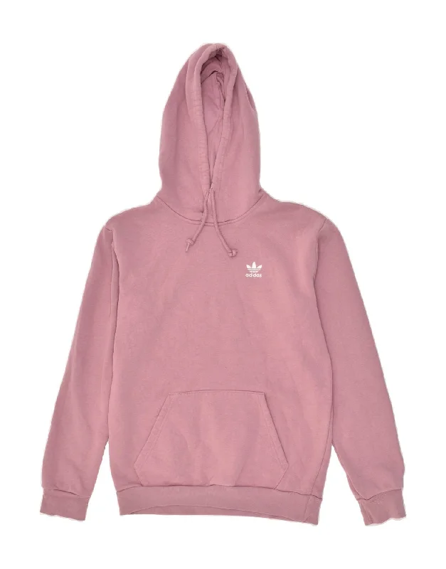 ADIDAS Womens Hoodie Jumper UK 10 Small Pink Cotton Hoodie with Lining Warm Insulated