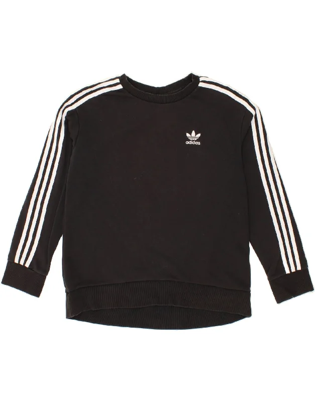 ADIDAS Womens Oversized Sweatshirt Jumper UK 6 XS Black Cotton Hoodie Crop Top Short Trendy