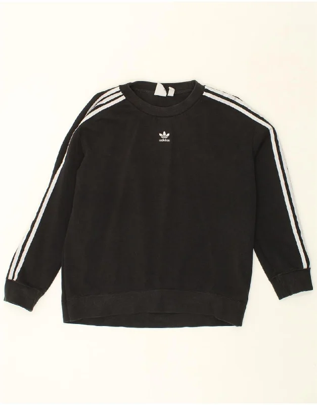 ADIDAS Womens Sweatshirt Jumper UK 14 Medium  Black Cotton Hoodie with Elastic Waist Stretchable Comfortable