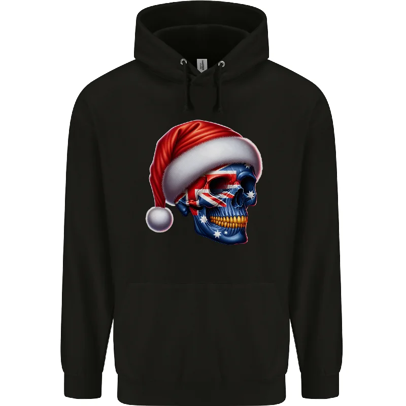 Australia Christmas Skull Australian Flag Biker Mens 80% Cotton Hoodie Hoodie with Side Slits Relaxed Casual