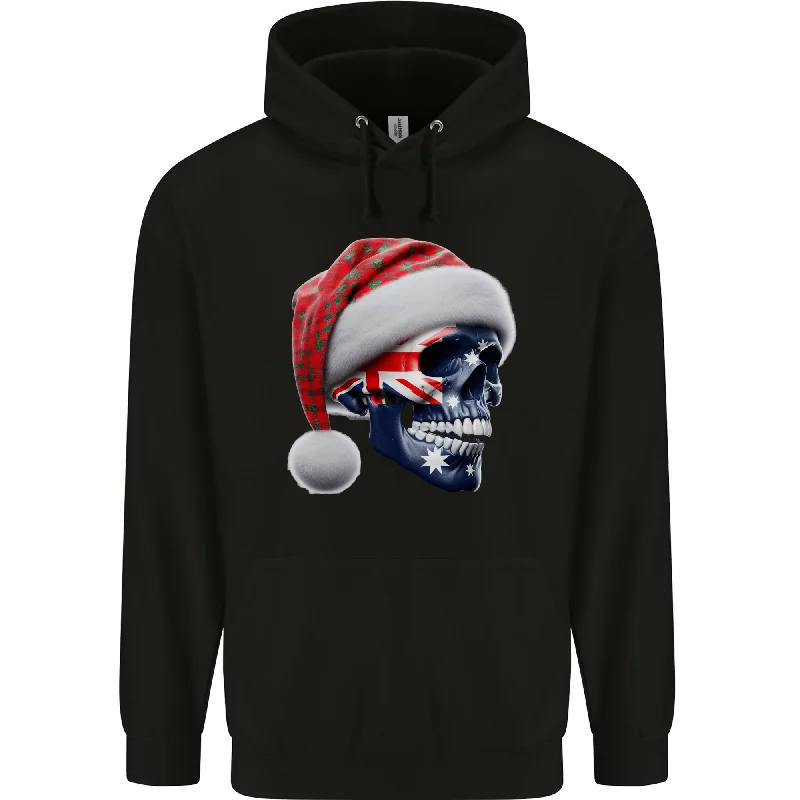 Australian Christmas Skull Xmas Australia Flag Mens 80% Cotton Hoodie Hoodie with Stripes Bold Sporty