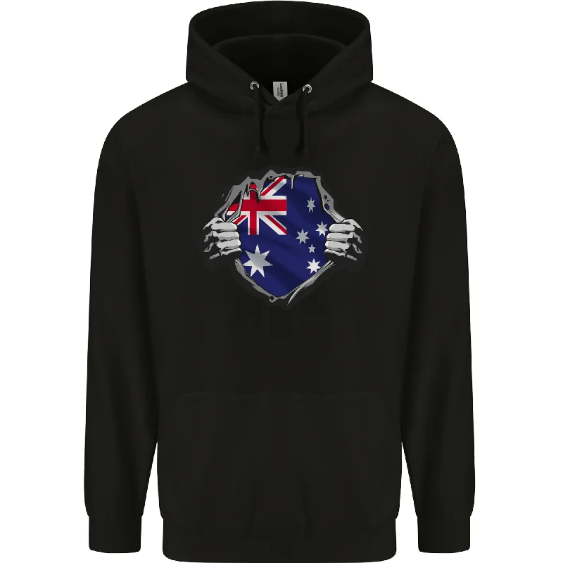 Australian Flag Ripped  Australia Day Gym Mens 80% Cotton Hoodie Hoodie with Illustration Artistic Creative