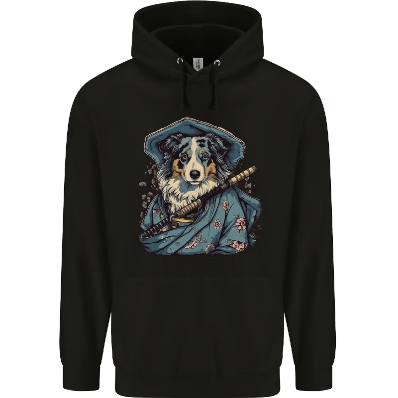 Australian Sheepdog Samurai Warrior Fantasy Mens 80% Cotton Hoodie Hoodie with Emblem Brand Identity