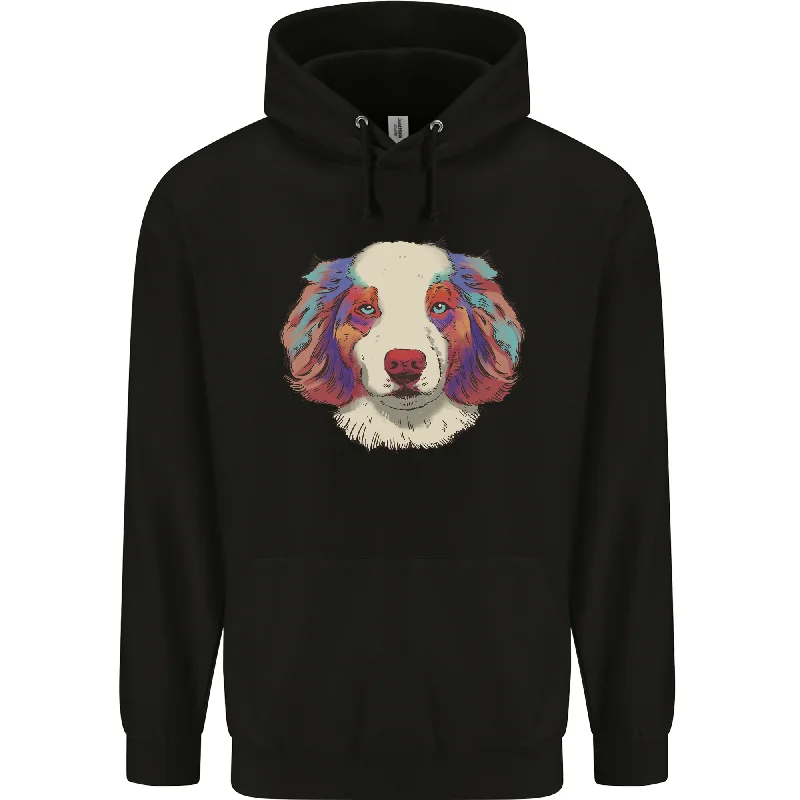 Australian Shepherd Dog Mens 80% Cotton Hoodie Hoodie with Tie-Dye Psychedelic Retro