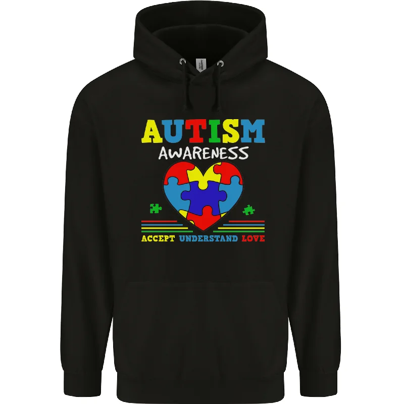 Autism Awareness Autistic Love Accept ASD Mens 80% Cotton Hoodie Hoodie with Hem Lace Feminine Delicate