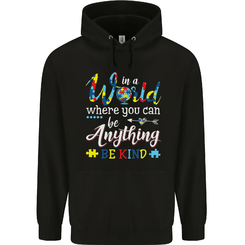 Autism In a World Be Kind Autistic ASD Mens 80% Cotton Hoodie Hoodie with Button Placket Classic Preppy