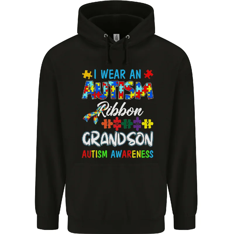 Autism Ribbon For My Grandson Autistic ASD Mens 80% Cotton Hoodie Hoodie with Earth Tones Natural Calm