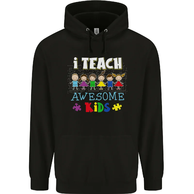 Autism Teacher I Teach Awesome Kid Autistic Mens 80% Cotton Hoodie Hoodie with Embroidery Detailed Premium