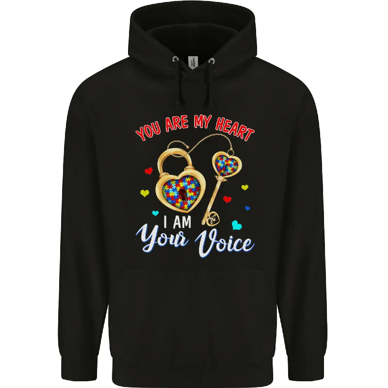 Autism You Are My Heart I Am Your Voice ASD Mens 80% Cotton Hoodie Hoodie with Mock Neck Collared Structured