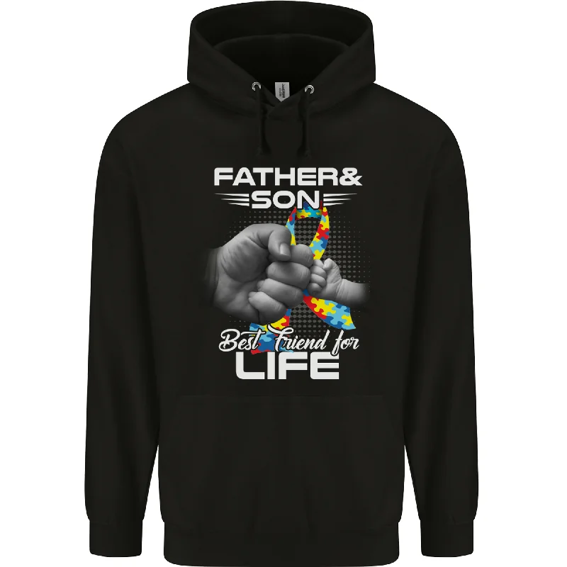 Autistic Father & Son Friends Autism ASD Mens 80% Cotton Hoodie Hoodie with Hem Raw Edge Edgy Unfinished