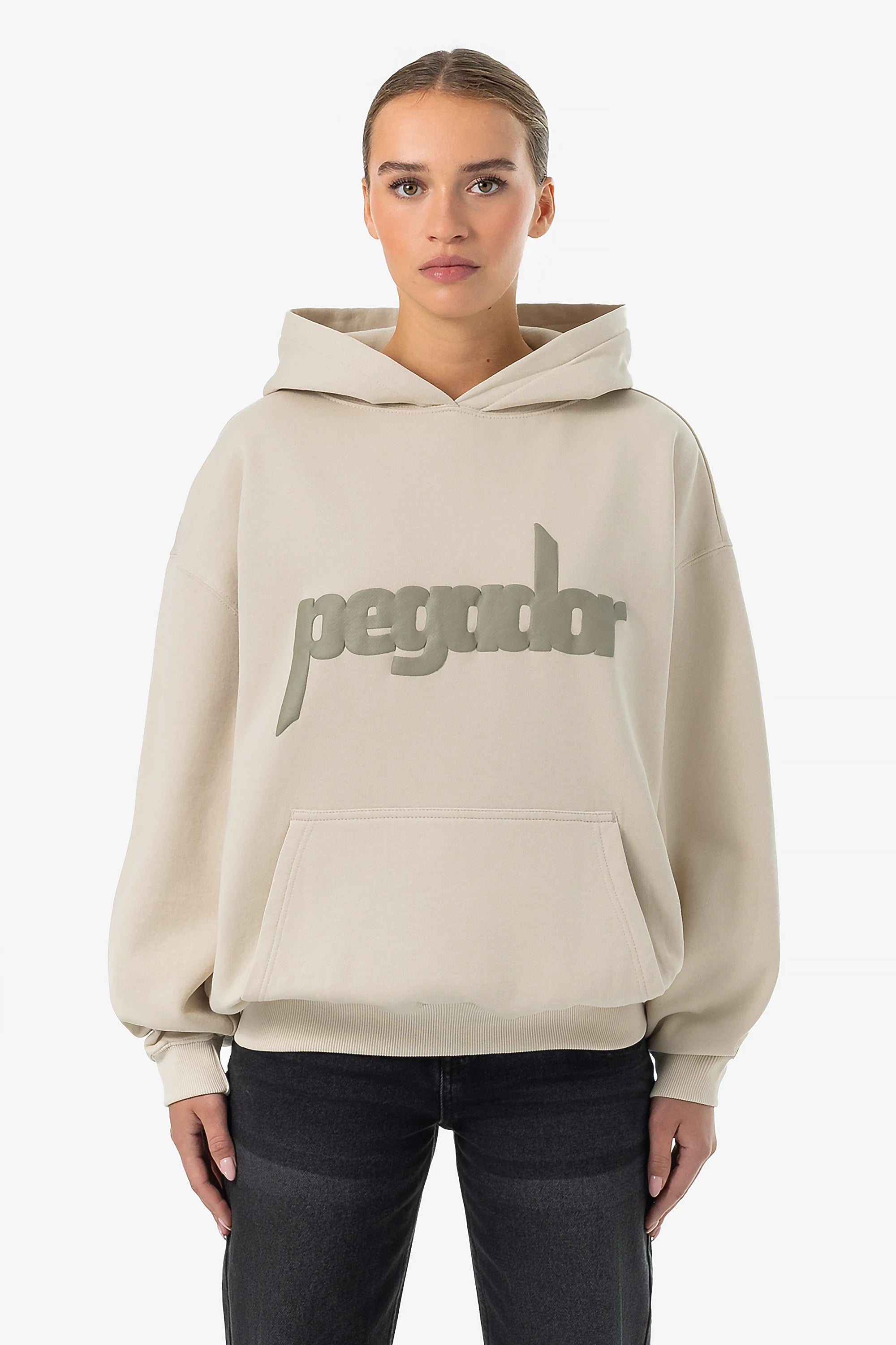 Bonnie Oversized Hoodie Washed Light Beige Hoodie with Embroidery Detailed Premium