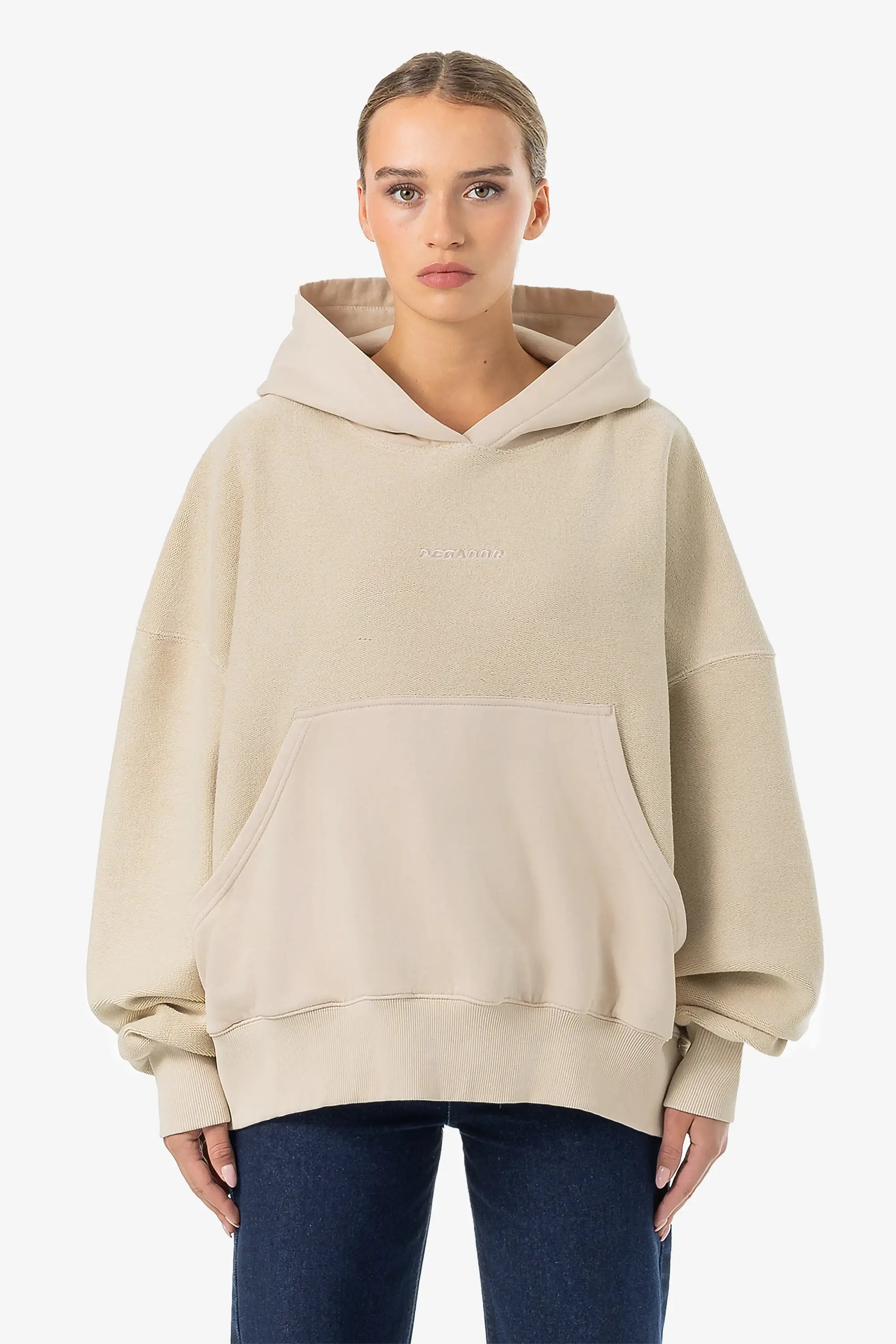 Estela Inside-Out Oversized Hoodie Light Beige Hoodie with Reflective Safety Nightwear