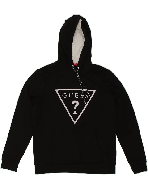 GUESS Mens Graphic Hoodie Jumper UK 36 Medium Black Cotton Hoodie with Tied Waist Feminine Flattering