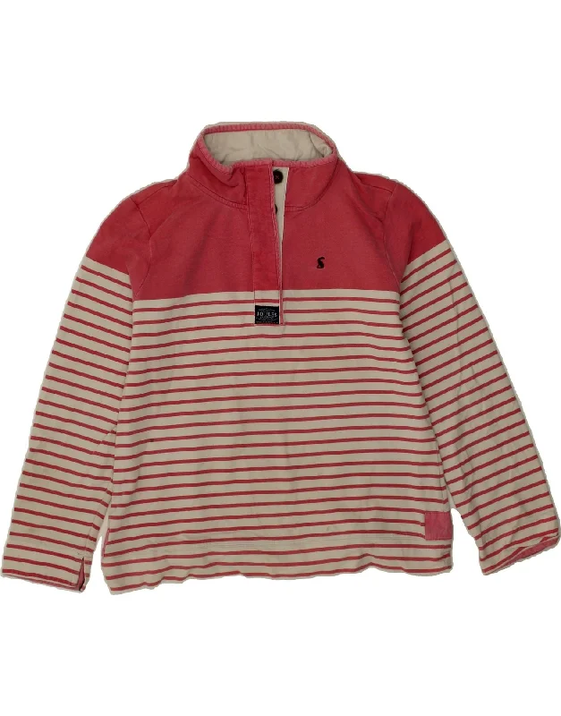 JOULES Womens Button Neck Sweatshirt Jumper UK 16 Large Red Striped Cotton Hoodie with Exposed Zipper Edgy Industrial