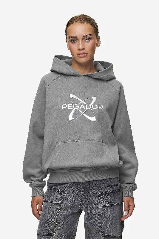 Klaria Oversized Hoodie Washed Deep Grey Hoodie with Hem Applique Textured Unique