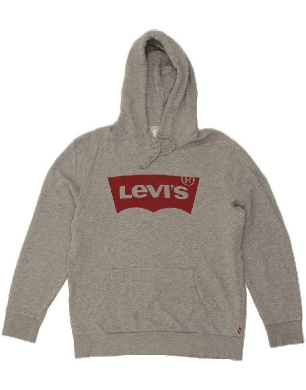 LEVI'S Mens Graphic Hoodie Jumper Large Grey Cotton Hoodie with Belted Waist Structured Tailored