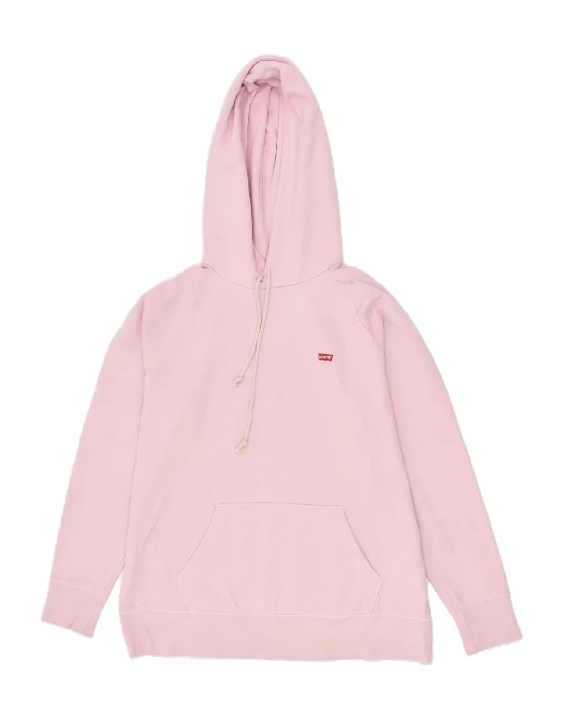 LEVI'S Womens Hoodie Jumper UK 16 Large Pink Cotton Oversized Hoodie Comfort Casual