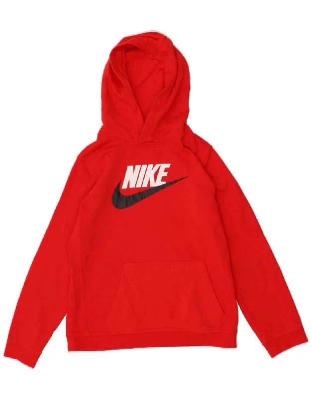 NIKE Boys Graphic Hoodie Jumper 13-14 Years XL Red Cotton Hoodie with Rolled Sleeves Casual Relaxed