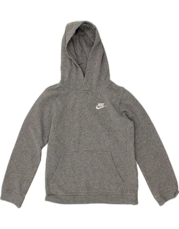 NIKE Boys Hoodie Jumper 10-11 Years Medium  Grey Cotton Hoodie with Hem Detail Decorative Unique