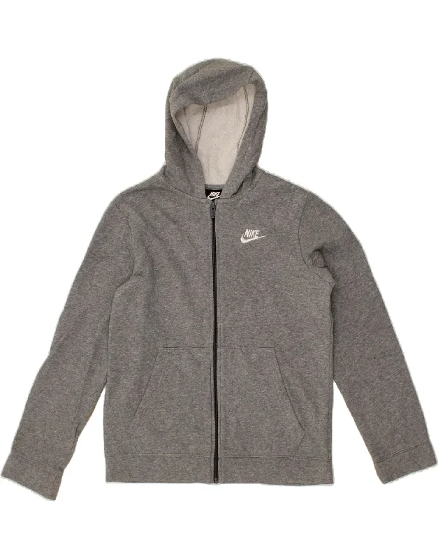 NIKE Boys Standard Fit Zip Hoodie Sweater 12-13 Years Large Grey Cotton Oversized Hoodie Comfort Casual