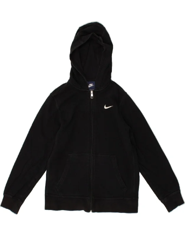 NIKE Boys Zip Hoodie Sweater 12-13 Years Large  Black Cotton Hoodie with Hem Elastic Stretchable Comfortable