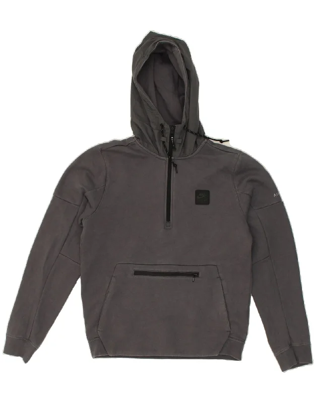 NIKE Mens Zip Neck Hoodie Jumper Small Grey Cotton Hoodie with Drawstring Waist Adjustable Fitted