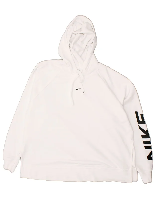 NIKE Womens Graphic Hoodie Jumper UK 16 Large White Hoodie with Set-In Sleeves Structured Classic