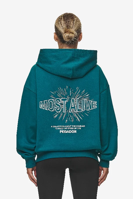 Nisa Oversized Hoodie Washed Urban Turquoise Hoodie with Magnetic Closure Innovative Modern