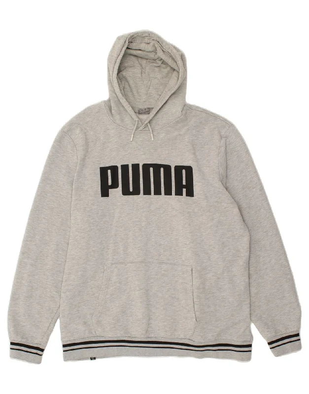 PUMA Mens Graphic Hoodie Jumper 2XL Grey Cotton Graphic Hoodie Design Print