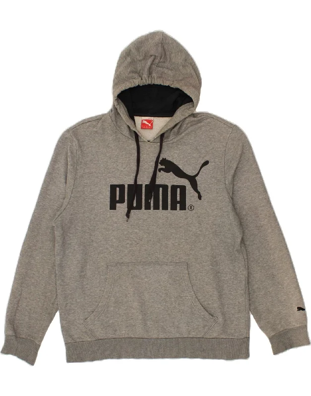 PUMA Mens Graphic Hoodie Jumper Large Grey Cotton Graphic Hoodie Design Print