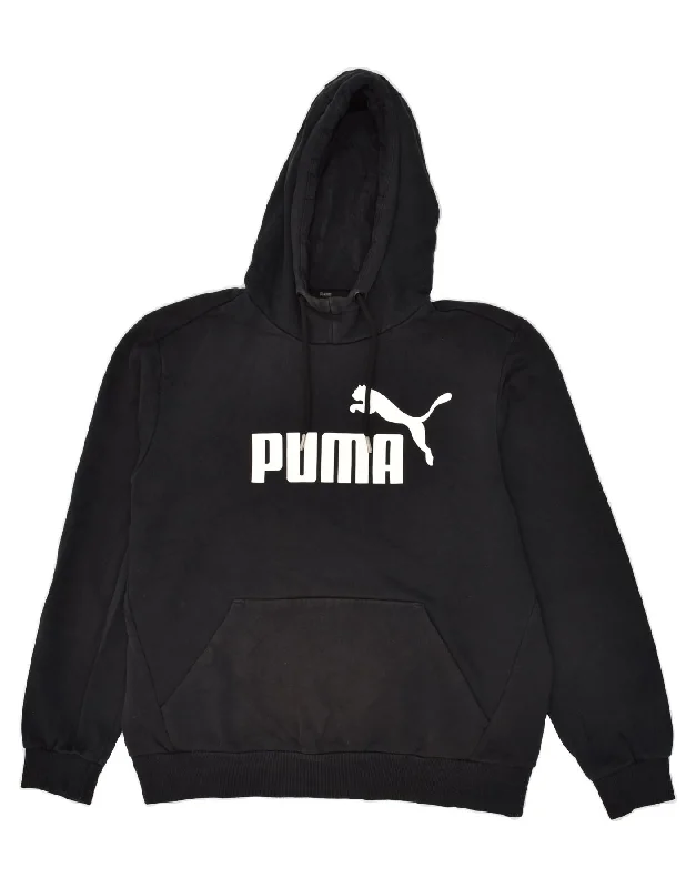 PUMA Mens Graphic Hoodie Jumper Medium Black Cotton Hoodie with Applique Textured Unique