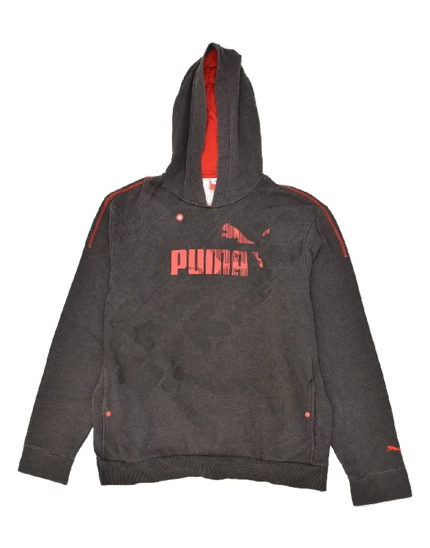 PUMA Mens Graphic Hoodie Jumper XL Grey Cotton Hoodie with Patch Decorative Personalized