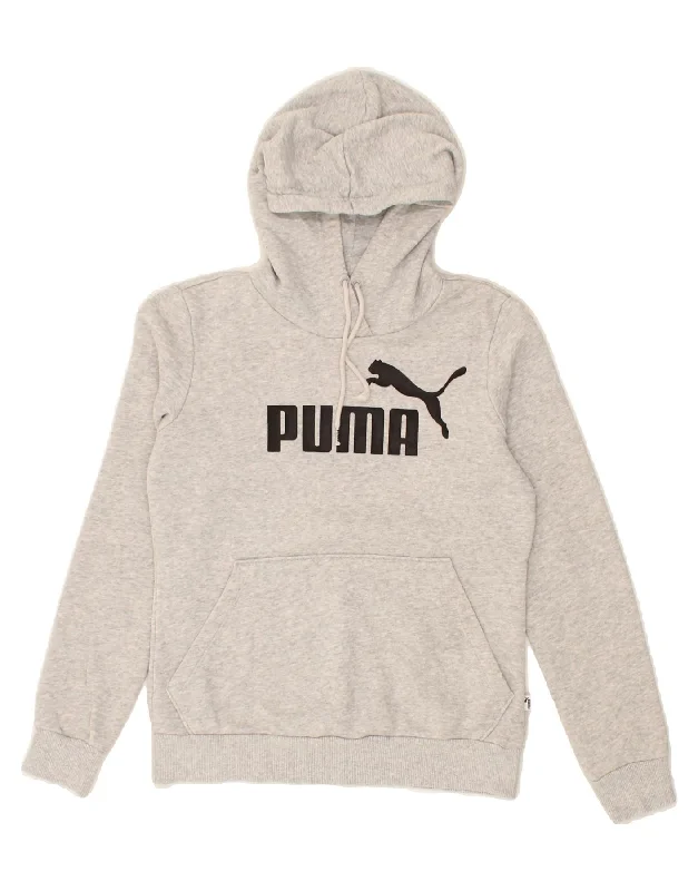 PUMA Womens Graphic Hoodie Jumper UK 6 XS Grey Cotton Hoodie with Contrast Stitching Detailed Premium