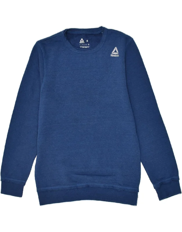 REEBOK Mens Sweatshirt Jumper Small Navy Blue Cotton Hoodie with Relaxed Fit Easy Casual