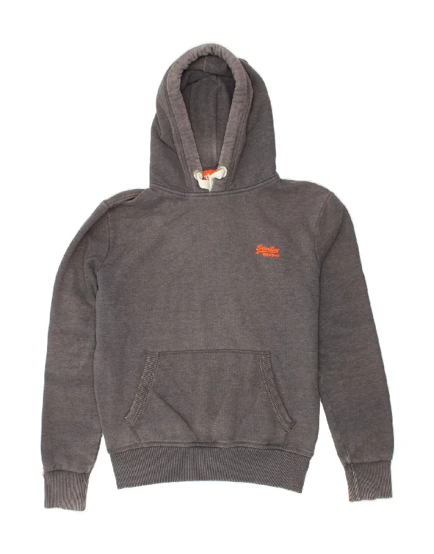 SUPERDRY Mens Hoodie Jumper Large Grey Cotton Hoodie with Distressed Vintage Worn