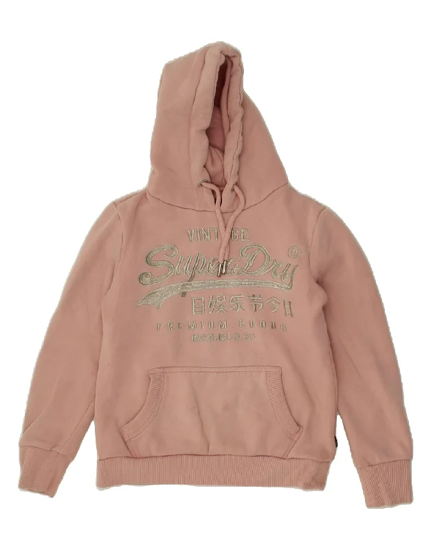 SUPERDRY Womens Graphic Hoodie Jumper UK 12 Medium Pink Cotton Hoodie with Belted Waist Structured Tailored