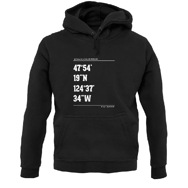 Surfing Coordinates Lapush Unisex Hoodie Hoodie with Drawstring Waist Adjustable Fitted