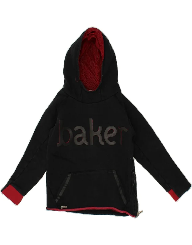 TED BAKER Boys Graphic Hoodie Jumper 6-7 Years Black Colourblock Cotton Hoodie with Hem Patch Decorative Personalized