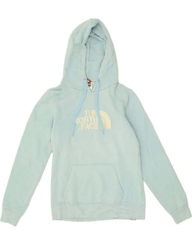 THE NORTH FACE Womens Graphic Hoodie Jumper UK 10 Small Blue Cotton Hoodie with Rolled Sleeves Casual Relaxed